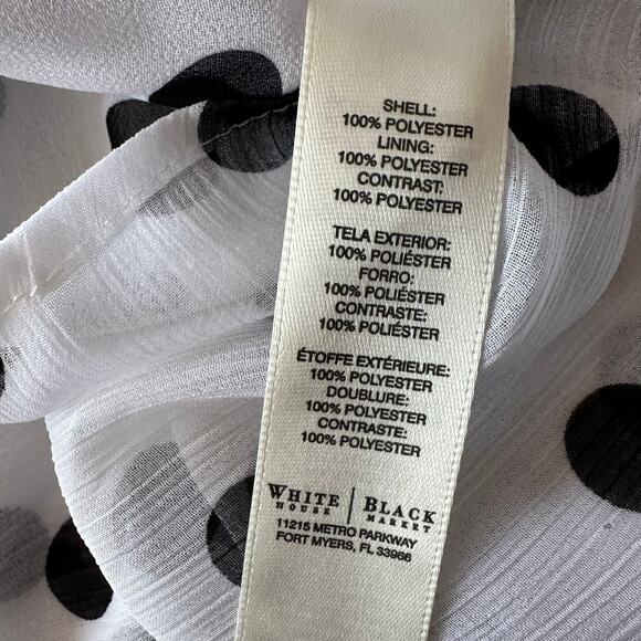 NWT WHBM White w/Black Polka Dot Chiffon Shirt Removable Rhinestone Collar Sz 0 - Picture 8 of 11